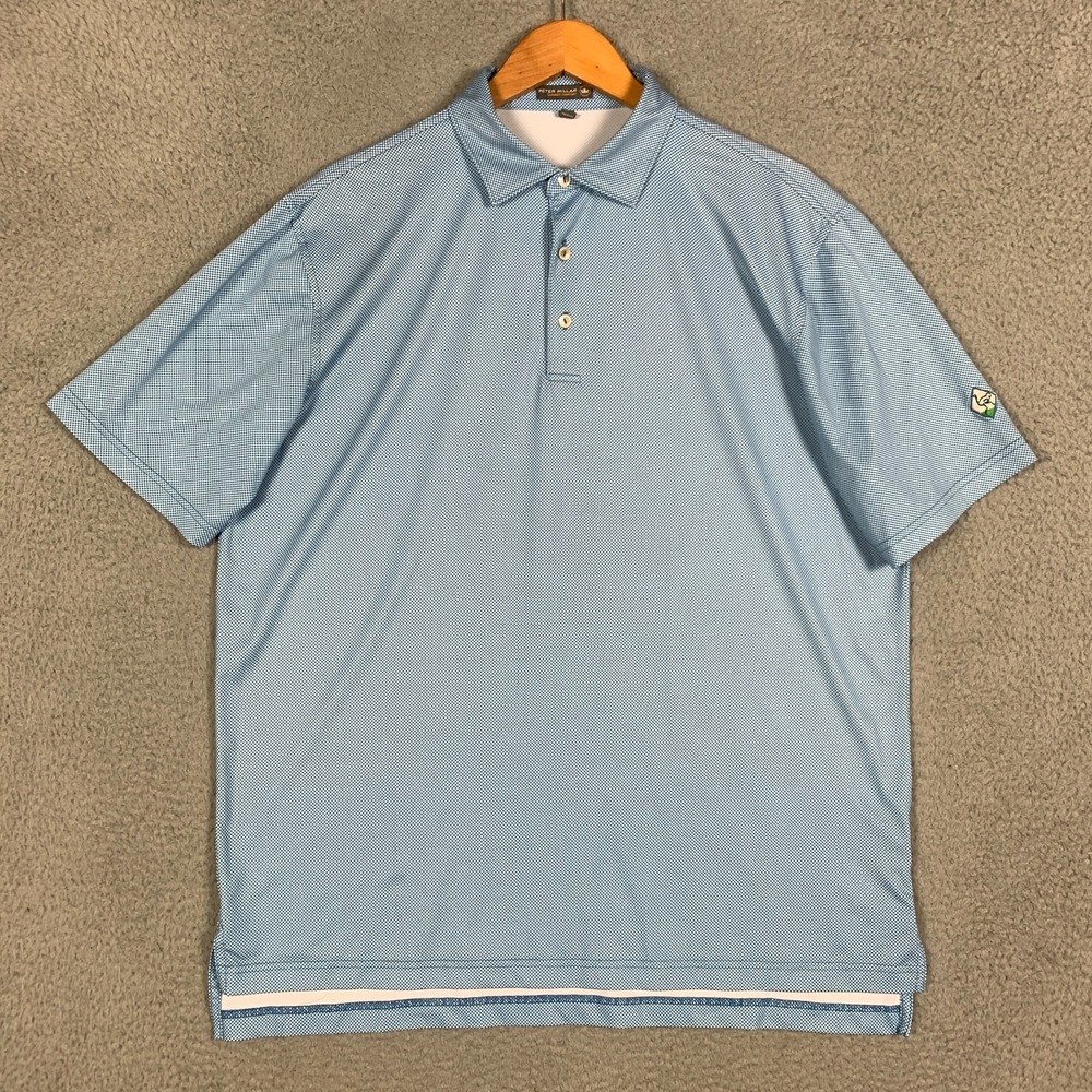 Peter Millar Crown Polo Shirt Men's Large L Blue/White Summer Comfort Check Golf